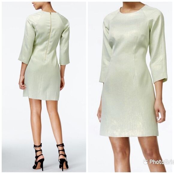 RACHEL ROY Mod Sheath Mini Dress Green Textured Shiny Retro 60s Green Size 4 New - Picture 1 of 15